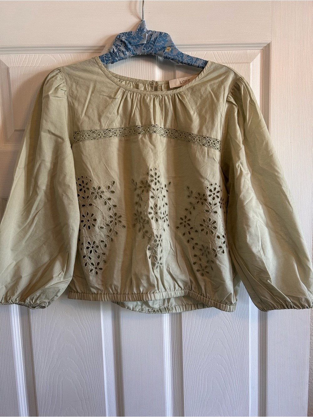 LOFT Sage Eyelet Peasant Top